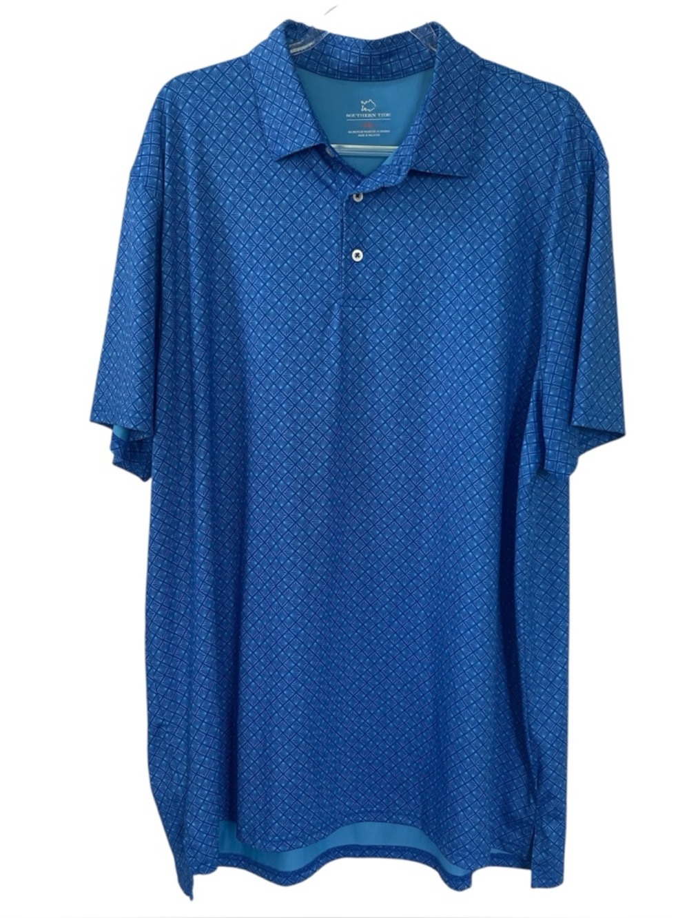 Southern Tide Performance Polo Shirt Blue Geometric Golf Preppy Resort XL
